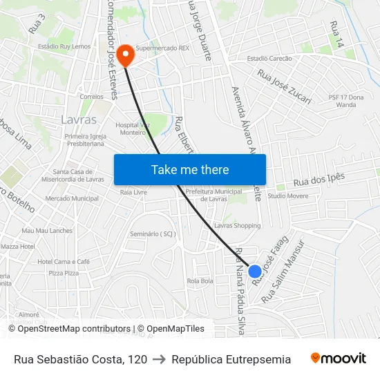 Rua Sebastião Costa, 120 to República Eutrepsemia map