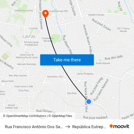 Rua Francisco Antônio Dos Santos, 63 to República Eutrepsemia map