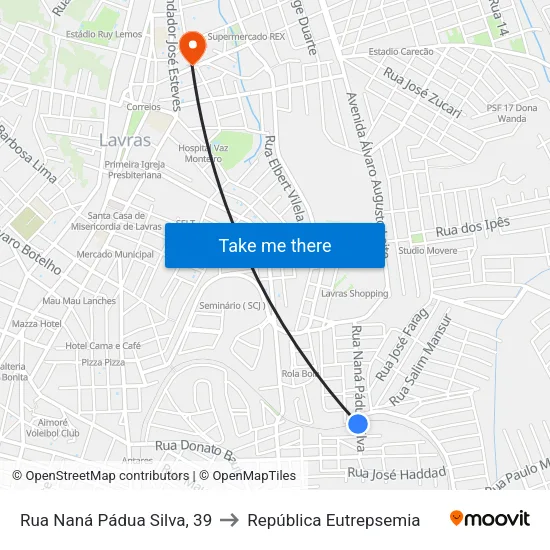 Rua Naná Pádua Silva, 39 to República Eutrepsemia map