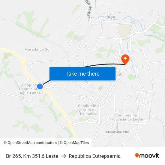 Br-265, Km 351,6 Leste to República Eutrepsemia map