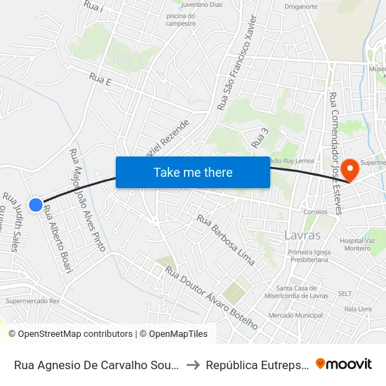 Rua Agnesio De Carvalho Souza, 530 to República Eutrepsemia map