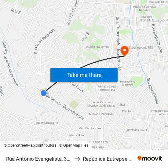 Rua Antônio Evangelista, 399 to República Eutrepsemia map