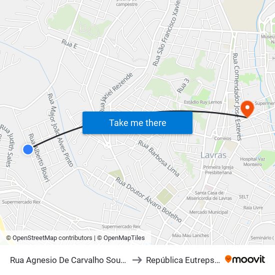 Rua Agnesio De Carvalho Souza, 396 to República Eutrepsemia map