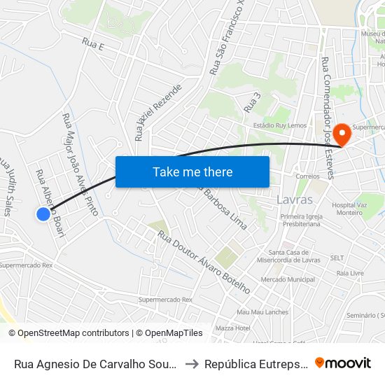 Rua Agnesio De Carvalho Souza, 285 to República Eutrepsemia map