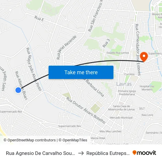 Rua Agnesio De Carvalho Souza, 285 to República Eutrepsemia map