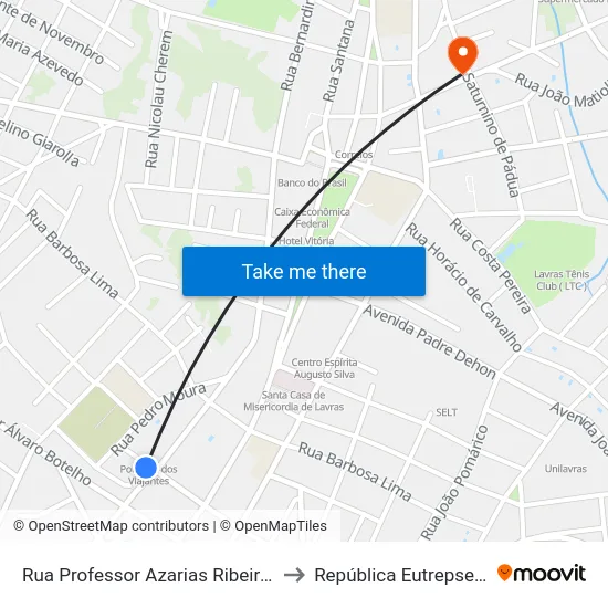 Rua Professor Azarias Ribeiro, 22 to República Eutrepsemia map