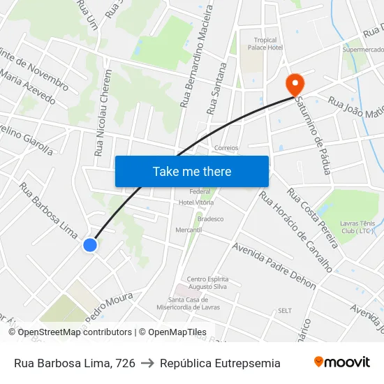 Rua Barbosa Lima, 726 to República Eutrepsemia map