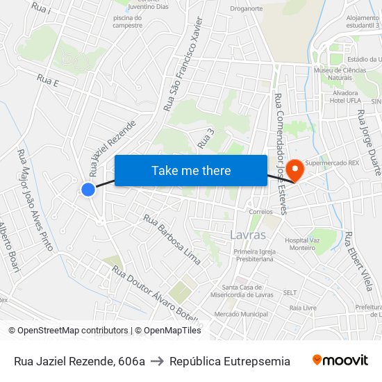 Rua Jaziel Rezende, 606a to República Eutrepsemia map