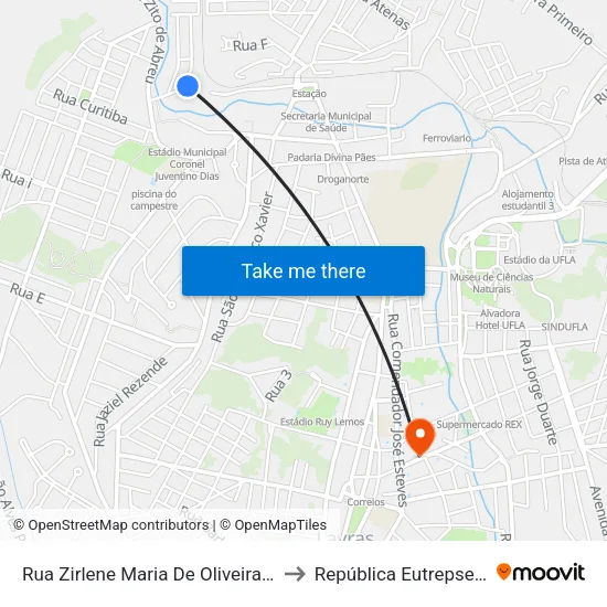 Rua Zirlene Maria De Oliveira, 170 to República Eutrepsemia map