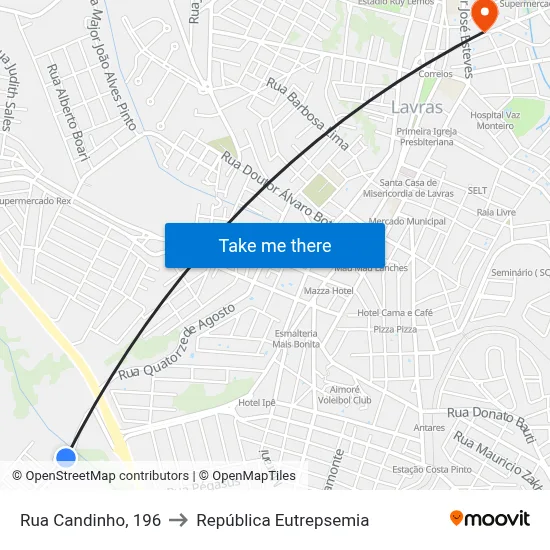 Rua Candinho, 196 to República Eutrepsemia map