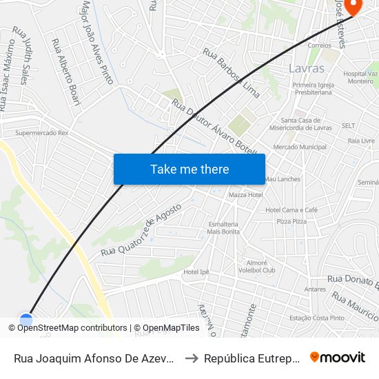 Rua Joaquim Afonso De Azevedo, 120 to República Eutrepsemia map