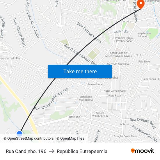 Rua Candinho, 196 to República Eutrepsemia map