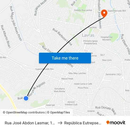 Rua José Abdon Lasmar, 160 to República Eutrepsemia map