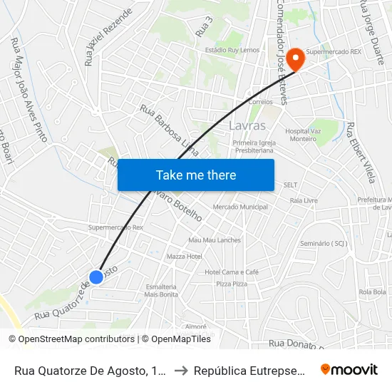 Rua Quatorze De Agosto, 152 to República Eutrepsemia map