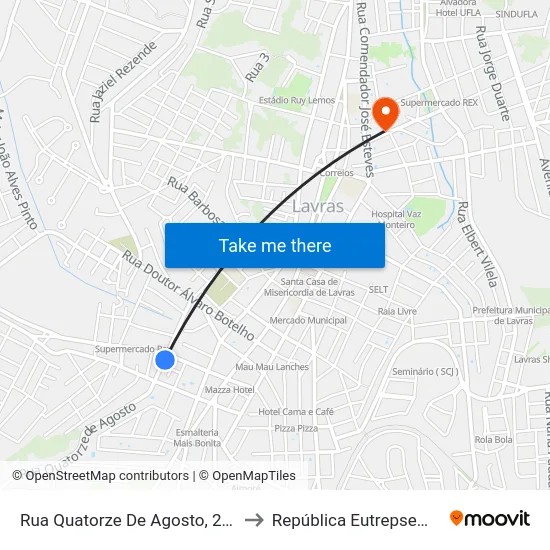 Rua Quatorze De Agosto, 272 to República Eutrepsemia map