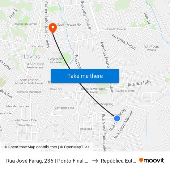Rua José Farag, 236 | Ponto Final No Jardim Eldorado to República Eutrepsemia map