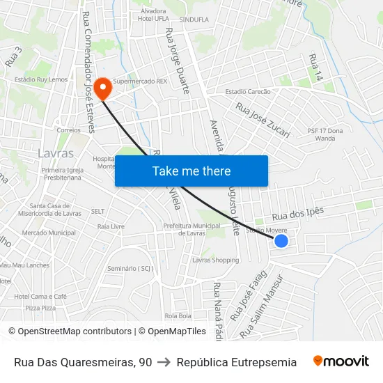 Rua Das Quaresmeiras, 90 to República Eutrepsemia map