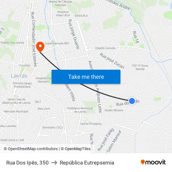 Rua Dos Ipês, 350 to República Eutrepsemia map