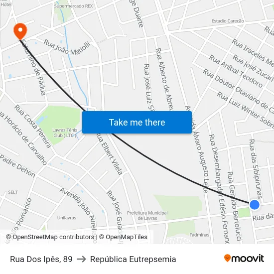 Rua Dos Ipês, 89 to República Eutrepsemia map