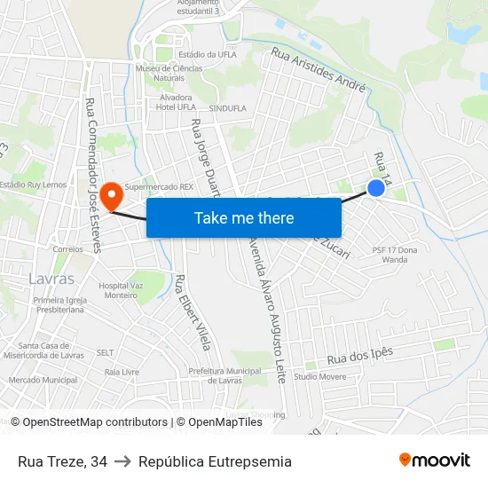 Rua Treze, 34 to República Eutrepsemia map