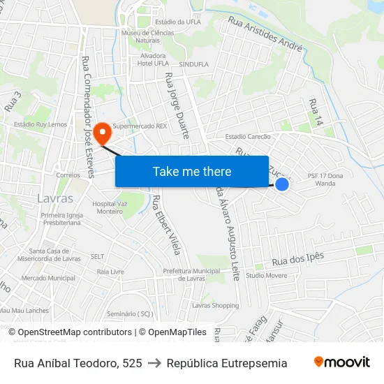 Rua Aníbal Teodoro, 525 to República Eutrepsemia map