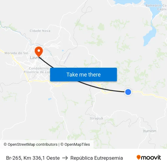 Br-265, Km 336,1 Oeste to República Eutrepsemia map