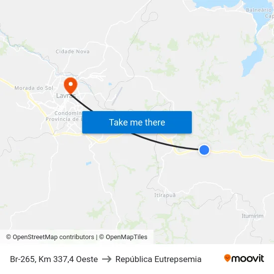 Br-265, Km 337,4 Oeste to República Eutrepsemia map