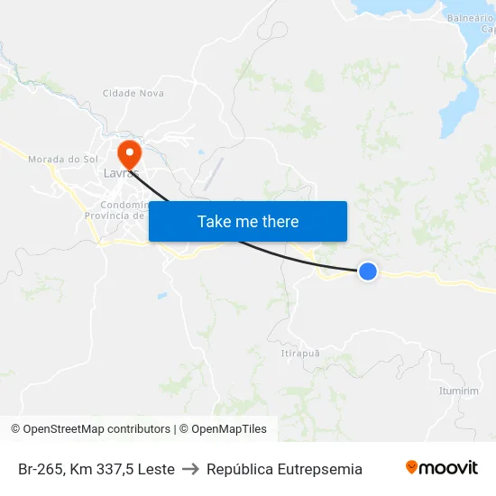 Br-265, Km 337,5 Leste to República Eutrepsemia map