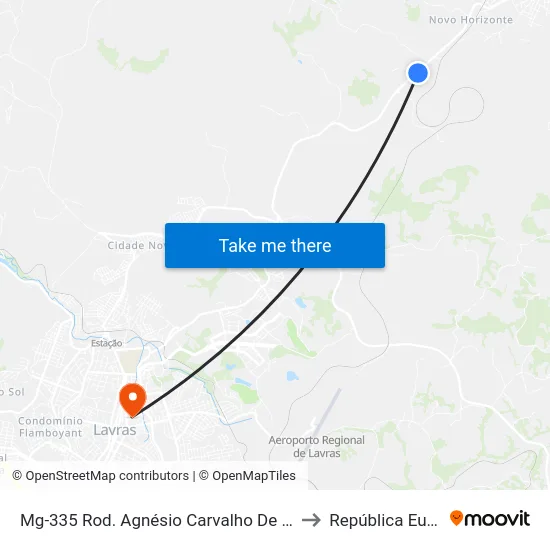 Mg-335 Rod. Agnésio Carvalho De Souza Km 80,0 Norte to República Eutrepsemia map