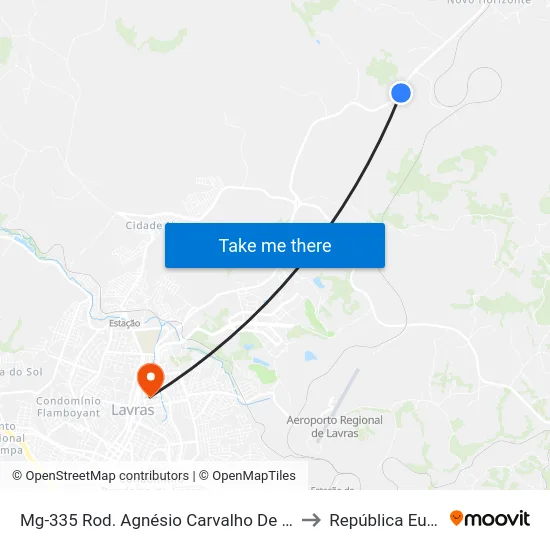 Mg-335 Rod. Agnésio Carvalho De Souza Km 80,8 Norte to República Eutrepsemia map