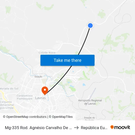 Mg-335 Rod. Agnésio Carvalho De Souza Km 82,3 Norte to República Eutrepsemia map