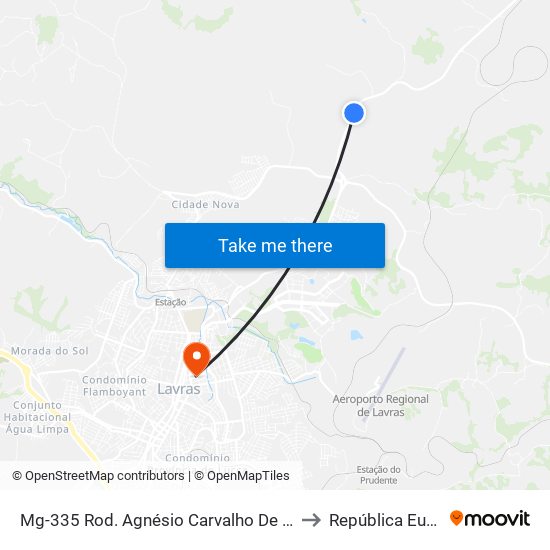 Mg-335 Rod. Agnésio Carvalho De Souza Km 83,0 Norte to República Eutrepsemia map