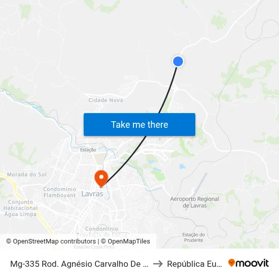Mg-335 Rod. Agnésio Carvalho De Souza Km 83,2 Norte to República Eutrepsemia map