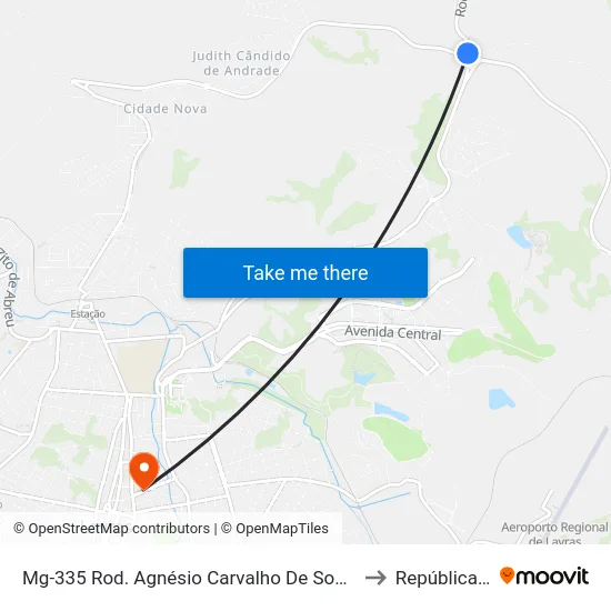 Mg-335 Rod. Agnésio Carvalho De Souza Km 84,3 Sul | Trevo Anel Rodov. Lavras to República Eutrepsemia map