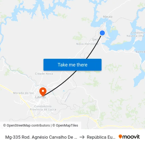 Mg-335 Rod. Agnésio Carvalho De Souza Km 75,6 Norte to República Eutrepsemia map