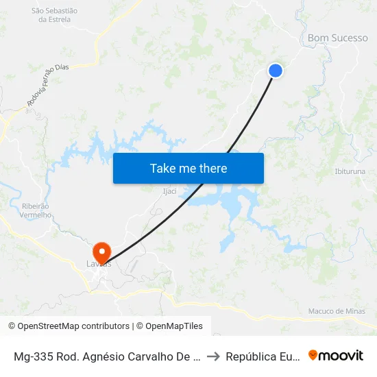 Mg-335 Rod. Agnésio Carvalho De Souza Km 57,9 Norte to República Eutrepsemia map