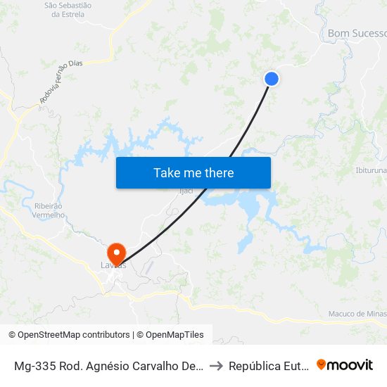 Mg-335 Rod. Agnésio Carvalho De Souza Km 61,2 Sul to República Eutrepsemia map