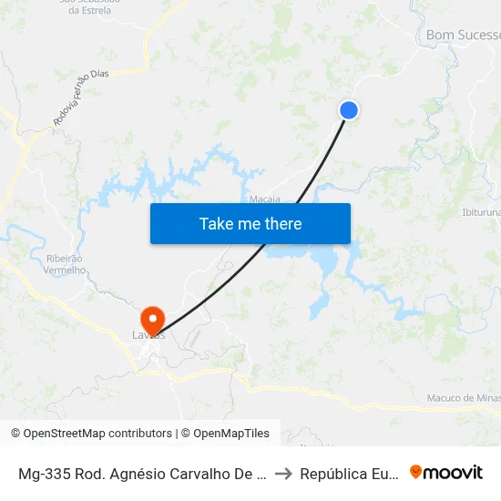 Mg-335 Rod. Agnésio Carvalho De Souza Km 62,6 Norte to República Eutrepsemia map