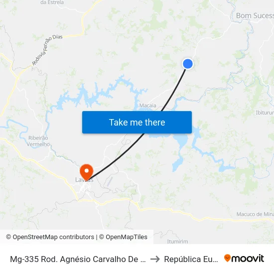Mg-335 Rod. Agnésio Carvalho De Souza Km 63,9 Norte to República Eutrepsemia map