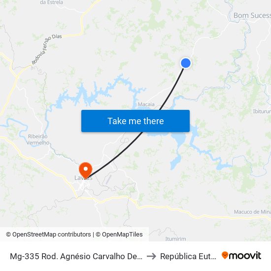 Mg-335 Rod. Agnésio Carvalho De Souza Km 63,9 Sul to República Eutrepsemia map