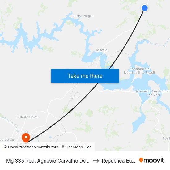 Mg-335 Rod. Agnésio Carvalho De Souza Km 65,5 Norte to República Eutrepsemia map