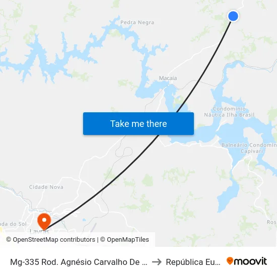 Mg-335 Rod. Agnésio Carvalho De Souza Km 66,1 Norte to República Eutrepsemia map