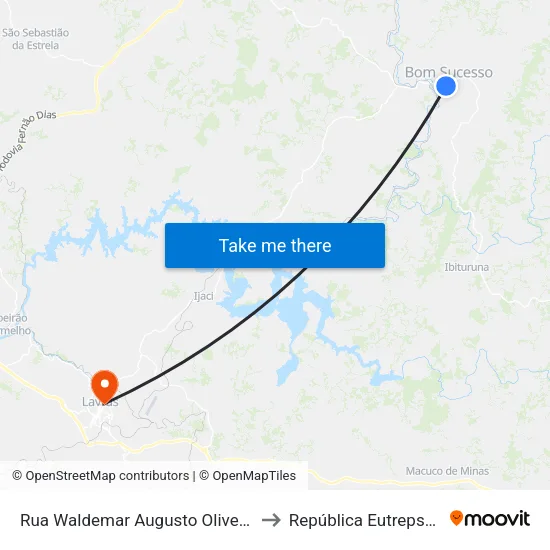 Rua Waldemar Augusto Oliveira, 50 to República Eutrepsemia map