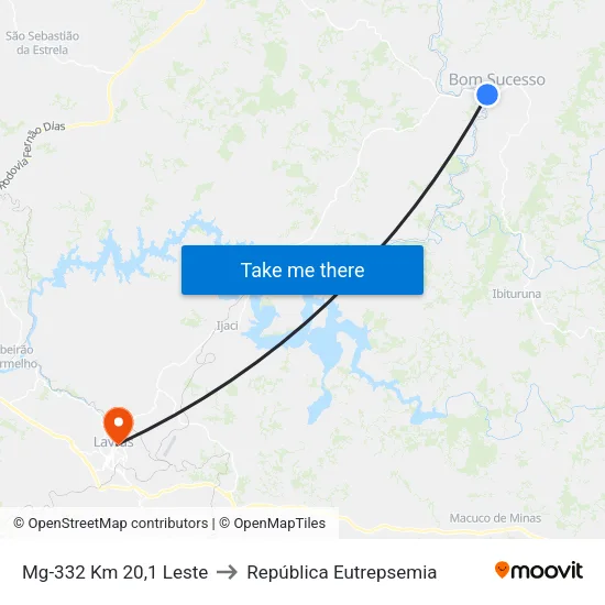 Mg-332 Km 20,1 Leste to República Eutrepsemia map