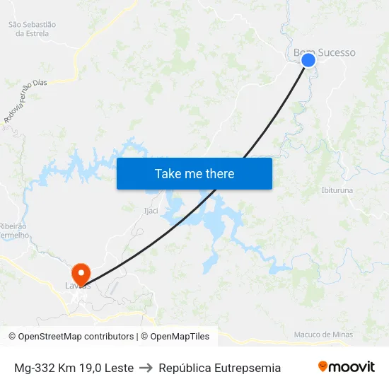 Mg-332 Km 19,0 Leste to República Eutrepsemia map