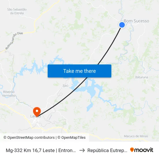 Mg-332 Km 16,7 Leste | Entronc. Mg-335 to República Eutrepsemia map