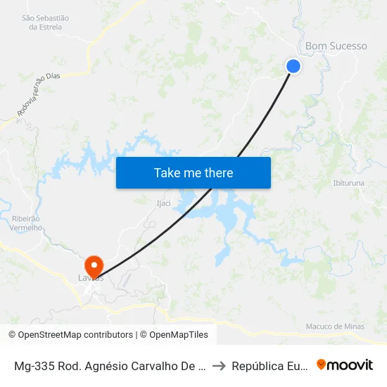 Mg-335 Rod. Agnésio Carvalho De Souza Km 55,3 Norte to República Eutrepsemia map