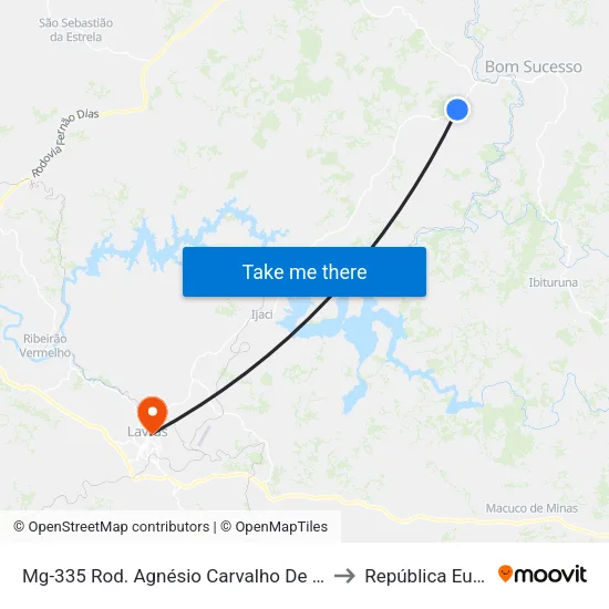 Mg-335 Rod. Agnésio Carvalho De Souza Km 56,2 Norte to República Eutrepsemia map