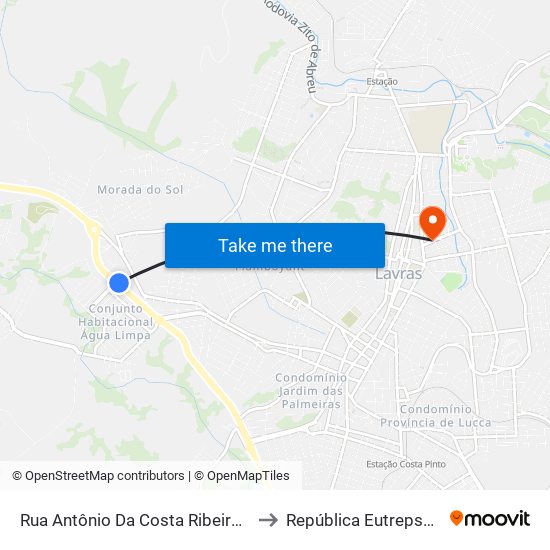 Rua Antônio Da Costa Ribeiro, 755 to República Eutrepsemia map