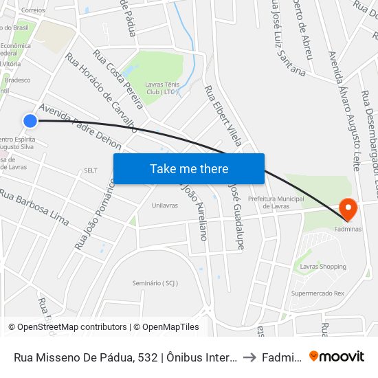 Rua Misseno De Pádua, 532 | Ônibus Intermunicipais to Fadminas map